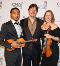 Brandon (L) & his music teacher (R) w/ Joshua Bell