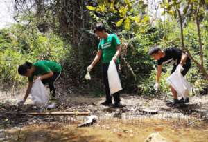 Collecting the trash before reaching the reef
