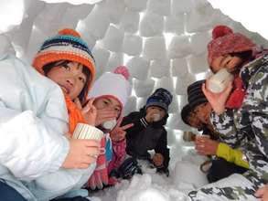 drinking tea in snow house