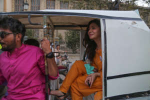 Mahira Khan riding in our rickshaw
