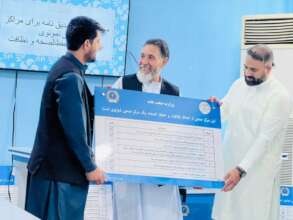 Staff Receiving Award for Cleanest Hospital