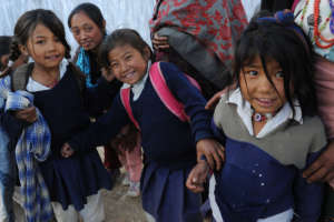 Girls in Nepal waiting for their new school