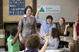 Business Woman engaging JA Students
