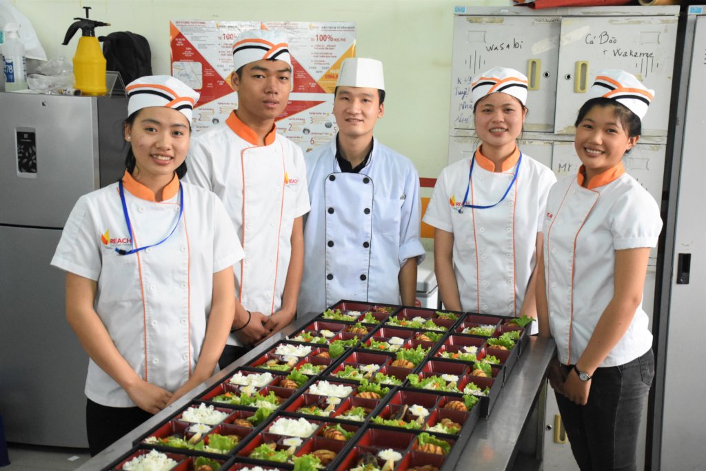 KOI Bento cook and students