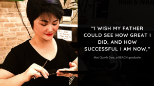 Mai Quynh Dao, a hairdressing alumni at REACH