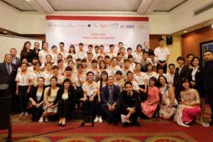 Students and staff at the launch of YCI Vietnam