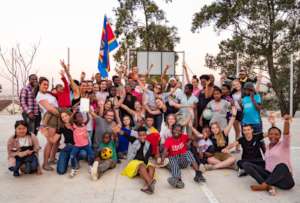 Our kids with the group of French students