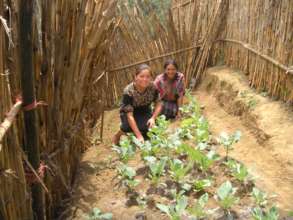 Josefa's cousin and mom, happy in their new garden