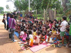 Tiny Toones giving a talk in one of the 'villages'