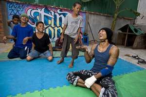 Founder KK joking with some students