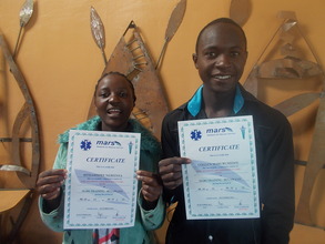 Sithabisiwe and Collen with first aid certificates
