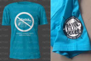 T-shirts for sale are available in blue and red.