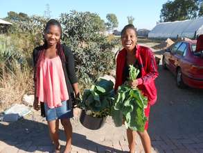 Samantha and Pauline with a day's harvest