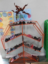 Our pre-school shoe rack made from old railing!