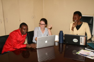 Laurel working with Esther & Boniface (CDTD staff)