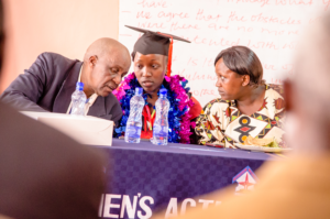 Caro with her mum and grandfather