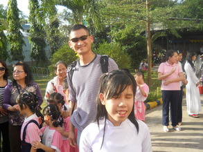 with volunteers