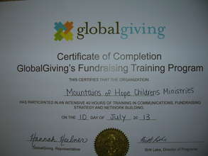 Our Globalgiving certificate
