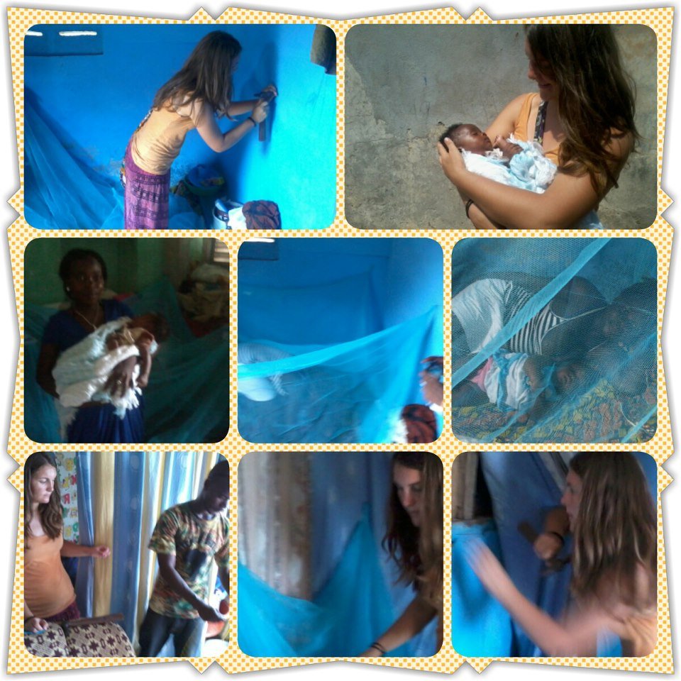Our staff and volunteer hanging bed nets