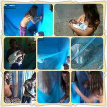 Our staff and volunteer hanging bed nets