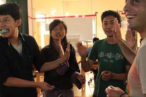 Youth play Pac-Man using Makey-Makey