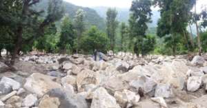 Landslide burying a village