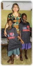 Linda with students in Tanzania