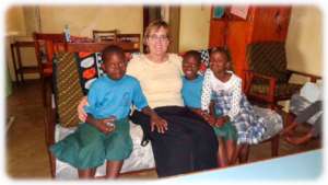Linda with students in Tanzania