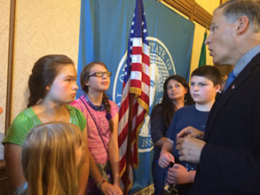 Governor Jay Inslee speaking to students