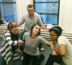 The cast rehearses How Peanut Butter Met Jelly.