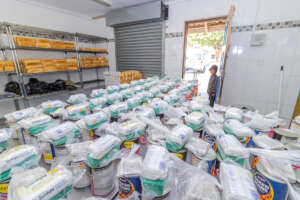 Prepping the food parcels