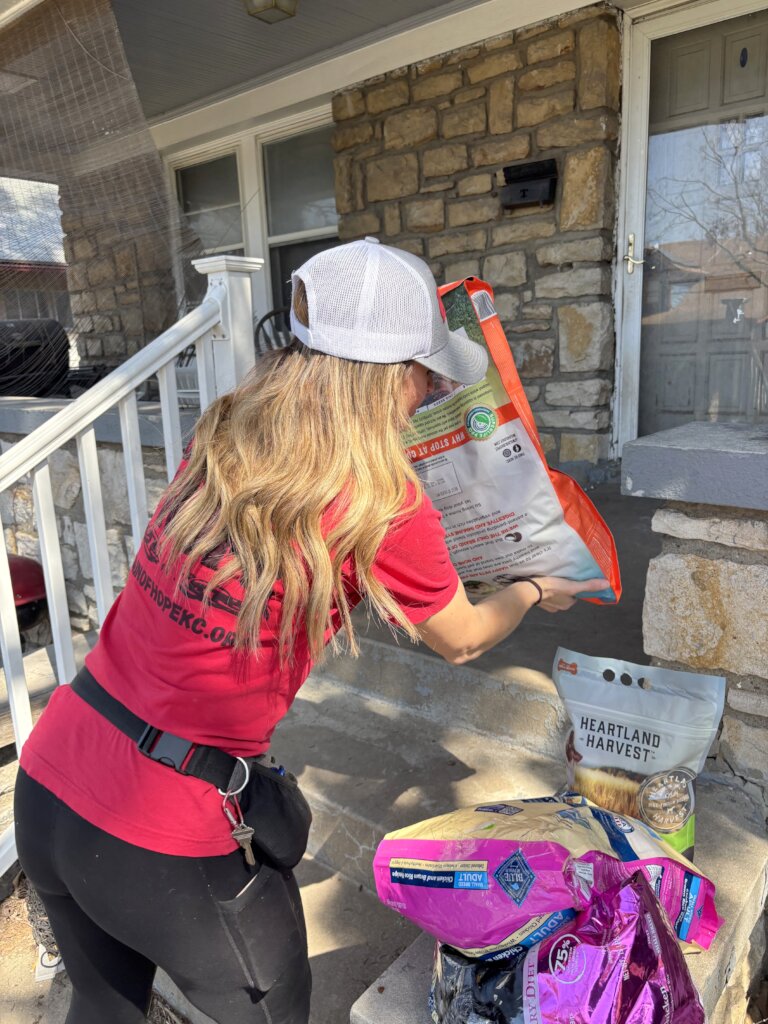 Delivering pet supplies for a senior citizen.