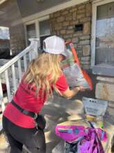 Delivering pet supplies for a senior citizen.