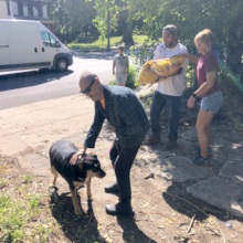 Helping a senior citizen with his senior dog!