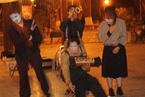 Opening night: mimes performing in the plaza