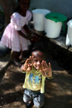 Vincent shows off his clean washed hands