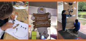 Assembling Nuevo Amanecer's Halloween decorations!
