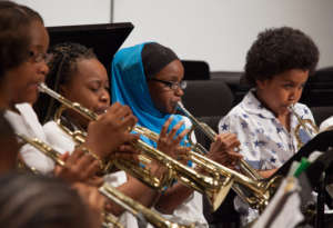 Trumpet players concentrate on their music-making!