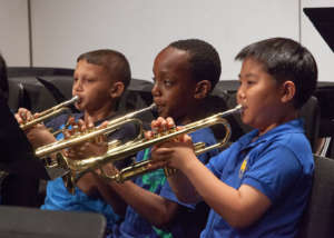 Trumpet players concentrate on their music-making!