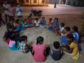 Playing outside in the evening.