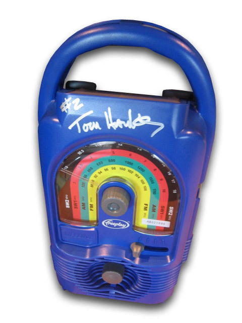 One of 10 Lifeline radios signed by Tom Hanks