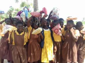 Girls celebrating their DfG Kits in northern Ghana