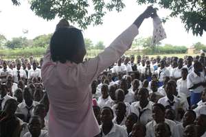 Showing the girls how to use their washable kits