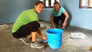 Construction volunteers hard at work