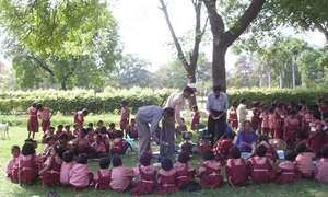 The Children in their picknic to a historical bota