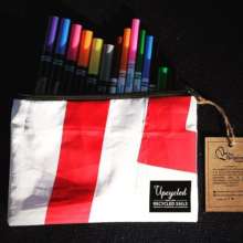 An Upcycled Sails pencil bag.