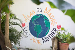 Mariposa Garden Mural says Love Your Mother Earth!