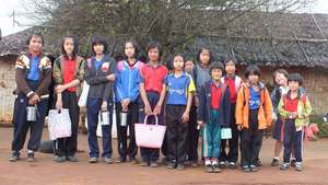 Girls at the refugee camp ready for school