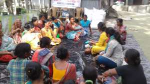 Educating village women about Goonj's MY Pad