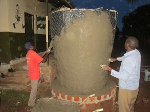 Plastering the wire meshed wood form